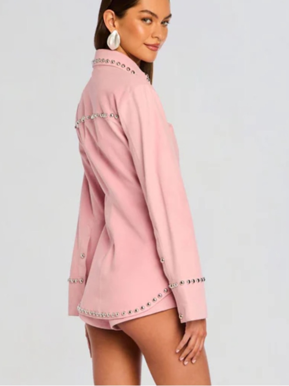 Retrofete Palmira Suede Shirt Studded Pink Button-Up jacket FWRD $898 NWT M - Picture 12 of 14